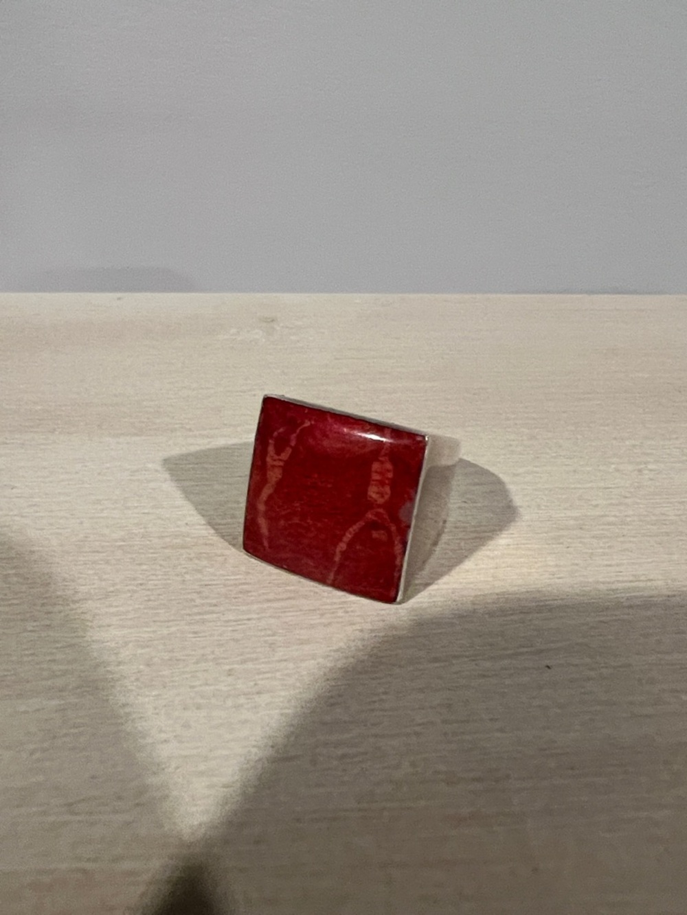 Bold Square Red and Silver Statement Ring